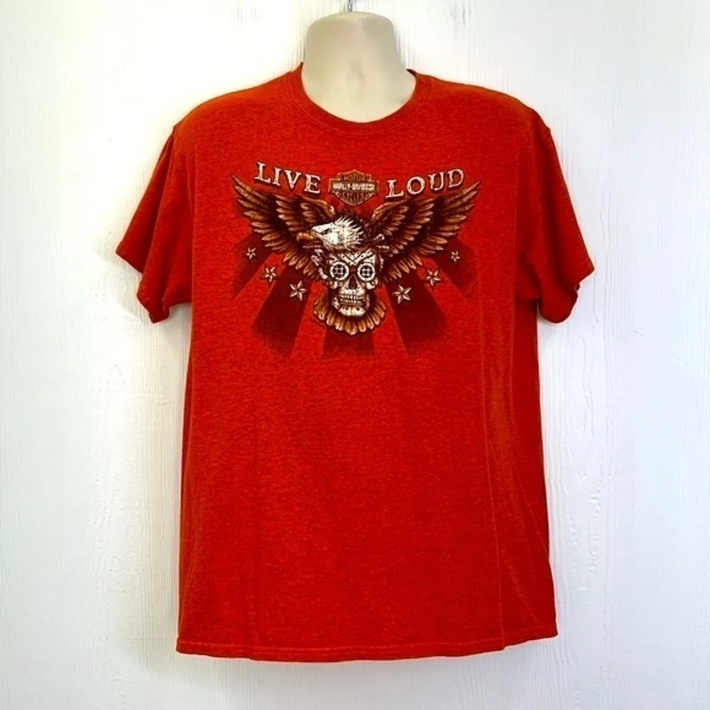 Harley Davidson - 2016 40th Anniversary New Bern NC Bald Eagle Skull T Shirt L